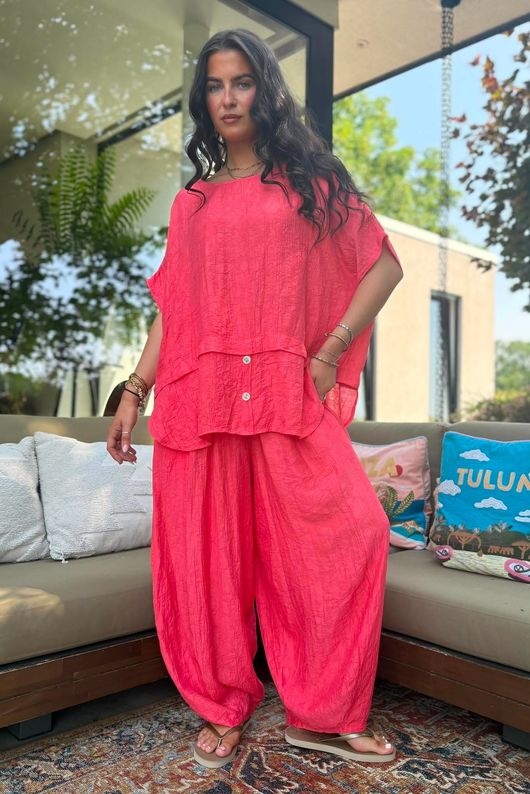 Tasha Damask Cap Sleeve Button Top Watermelon
